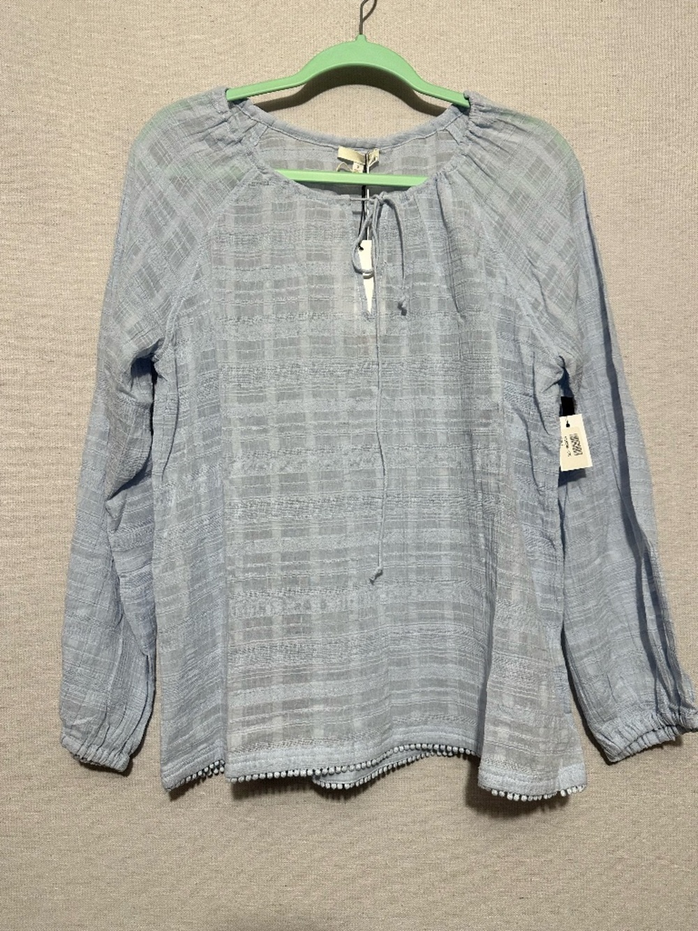 NWT Skin Loungewear 100% Cotton Tie Neck Long Sleeve Top - size M